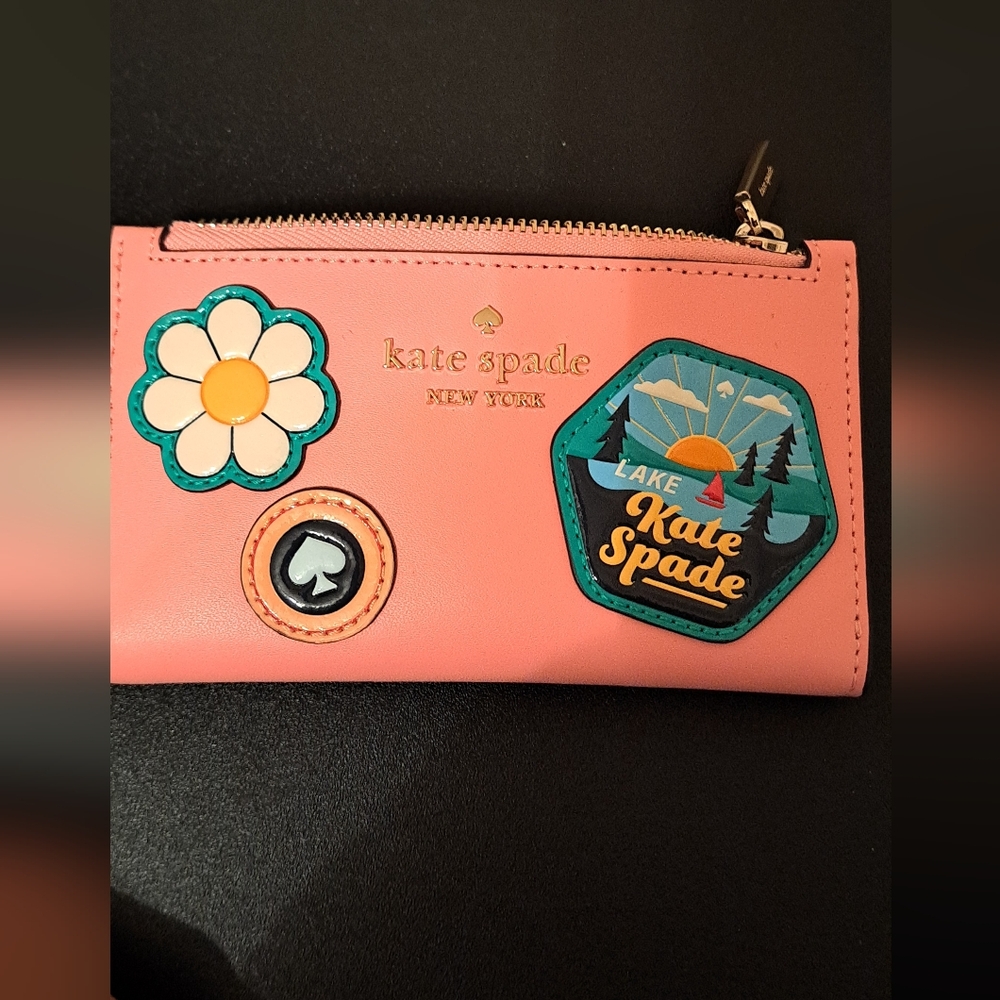 Kate Spade Day Tripper Pink Wallet with Floral and Scenic Patches NWT